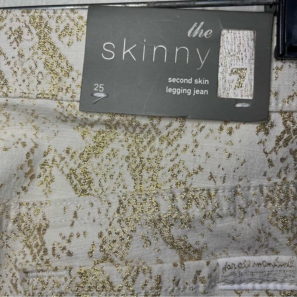 NWT 7 For All Mankind White/Gold Snake Print Skinny Jeans Size 25 - Picture 9 of 12